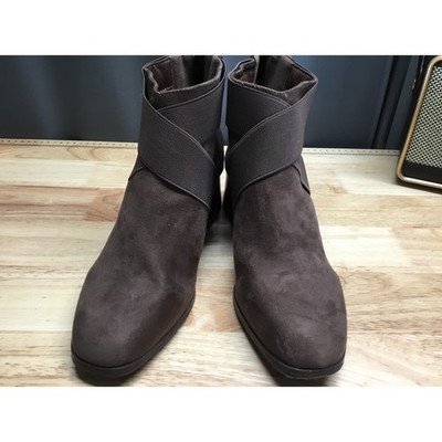 Anne Klein Rivka Women's 10.5 Brown Suede Block Heel Back Zipper Ankle Bootie