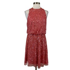 Adrianna Papell Women's Cocktail Dress Size 20W Coral Pink Sequined Mini Sheath