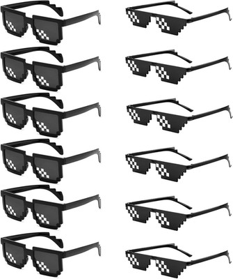 12 Pack Thug Life Party Sunglasses 8 Bit Pixel Glass Multicolor Mosaic Gamer MLG