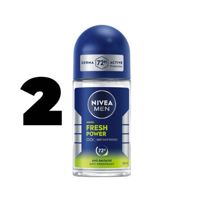 2x NIVEA MEN Deodorant Roll On Fresh Power, 50ml 72 H
