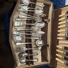 Vintage Cutlery Set In Wooden Box Box Needs Repair Made In England