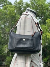 COACH Chelsea Hobo Shoulder Bag Soft Black Leather Brown Trim Silver 10890