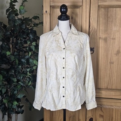 Coldwater Creek Honey Cotton Corduroy Shirt Large 12 14 Gold Button Up