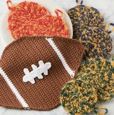 Football Scrubbie Crochet KIT Herrschners® Scrimmage Scrubbers Suds & Scrub Yarn