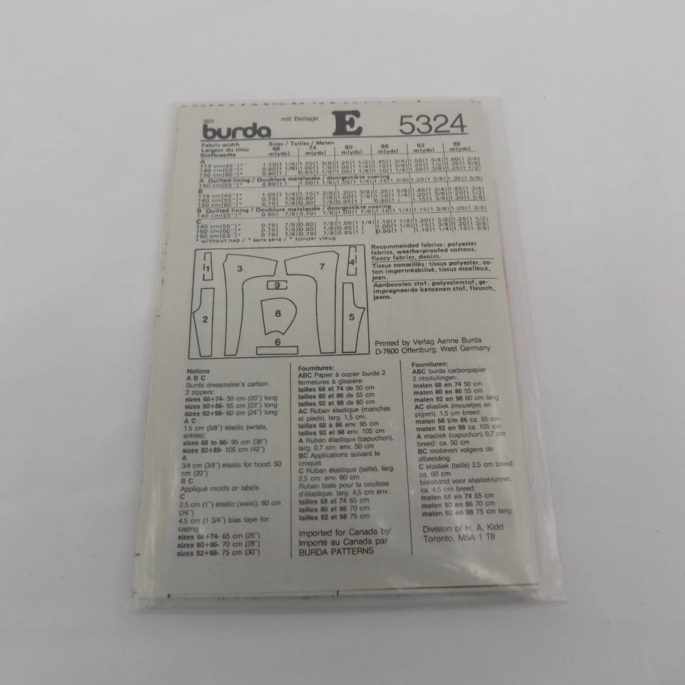 Burda 5324 Sewing Pattern Infant Baby Toddler Snowsuit Size 6-9-12-18-2T-3T New - Image 2 of 2