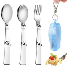 Portable Folding Outdoor Camping Tableware Stainless Steel Knife Fork Spoon Kit