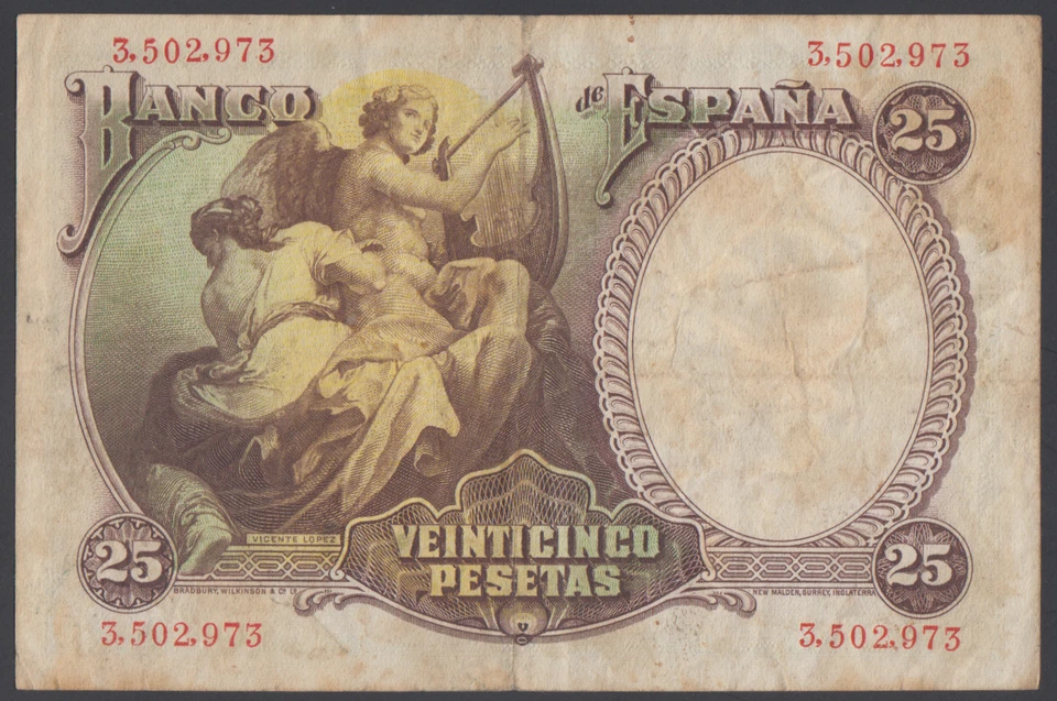 Spain 25 Pesetas 25-04-1931 F-VF P. 81, Banknotes, Circulated - Image 2 of 2