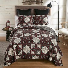 Donna Sharp Log Cabin Star Country Cottage Rustic Queen 3 PC Quilted Bedding Set