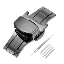 Stainless Steel Deployment Clasp 14mm Butterfly Folding Buckle, Black