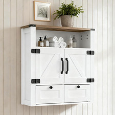Bathroom Wall Cabinet, Farmhouse Medicine Cabinet with Mirror, Drawer, Barn Door