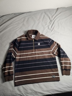 Vans High Hat Rugby Fleece Pullover Mens Size XL Brown Black Striped Grunge NEW