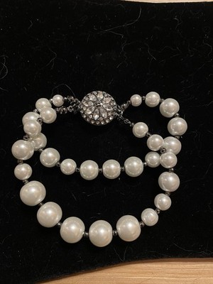 Pearl Style Double Strand Bracelet Magnet Closure  7.5 