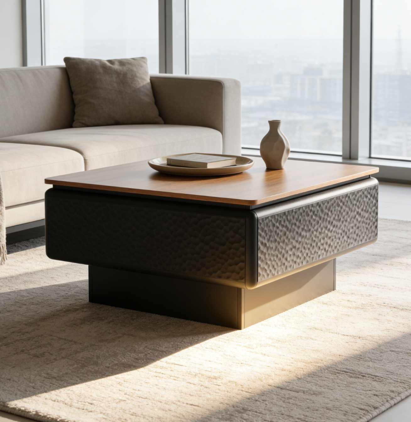Modern Lift Top Coffee Table with Hidden Storage Floating Ba
