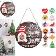 Interchangeable Gnome Sweet Gnome Welcome Sign 12 Inch Wood Door Hanger 14