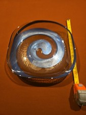 Vintage Murano Italian Art Glass Bowl Blue Swirl 15 Inch Original Sticker Mint