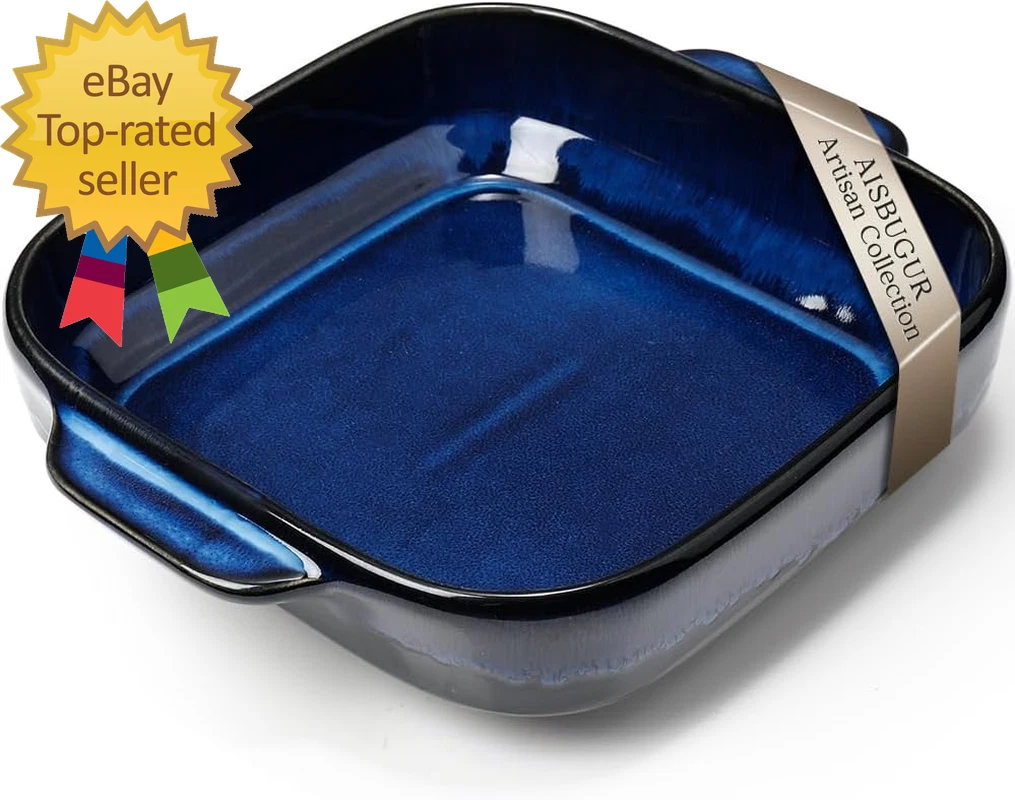 8X8 Baking Pan Ceramic Square Baking Dish Lasagna Pan with Double Handles Deep