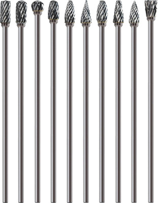 10Pcs Carbide Burr Set 1/8'' Shank 4.4'' Long Dremel Die Grinder Bits for Metal St