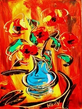 RED FLOWERS    Abstract Modern Original Oil Painting  CANVAS BY KAZAV TJU-8