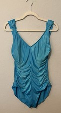 Rose Marie Reid Vintage One Piece Metallic Blue Women s Swimsuit Size L