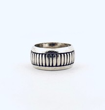 Vintage Estate 925 Sterling Silver Wide Band Ring Ribbed Design Size 10.5