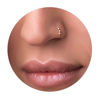 Gold Beaded Nose Ring - Dainty 8Mm Hoop 24 Gauge Gold Beads Piercing   Snug 14K