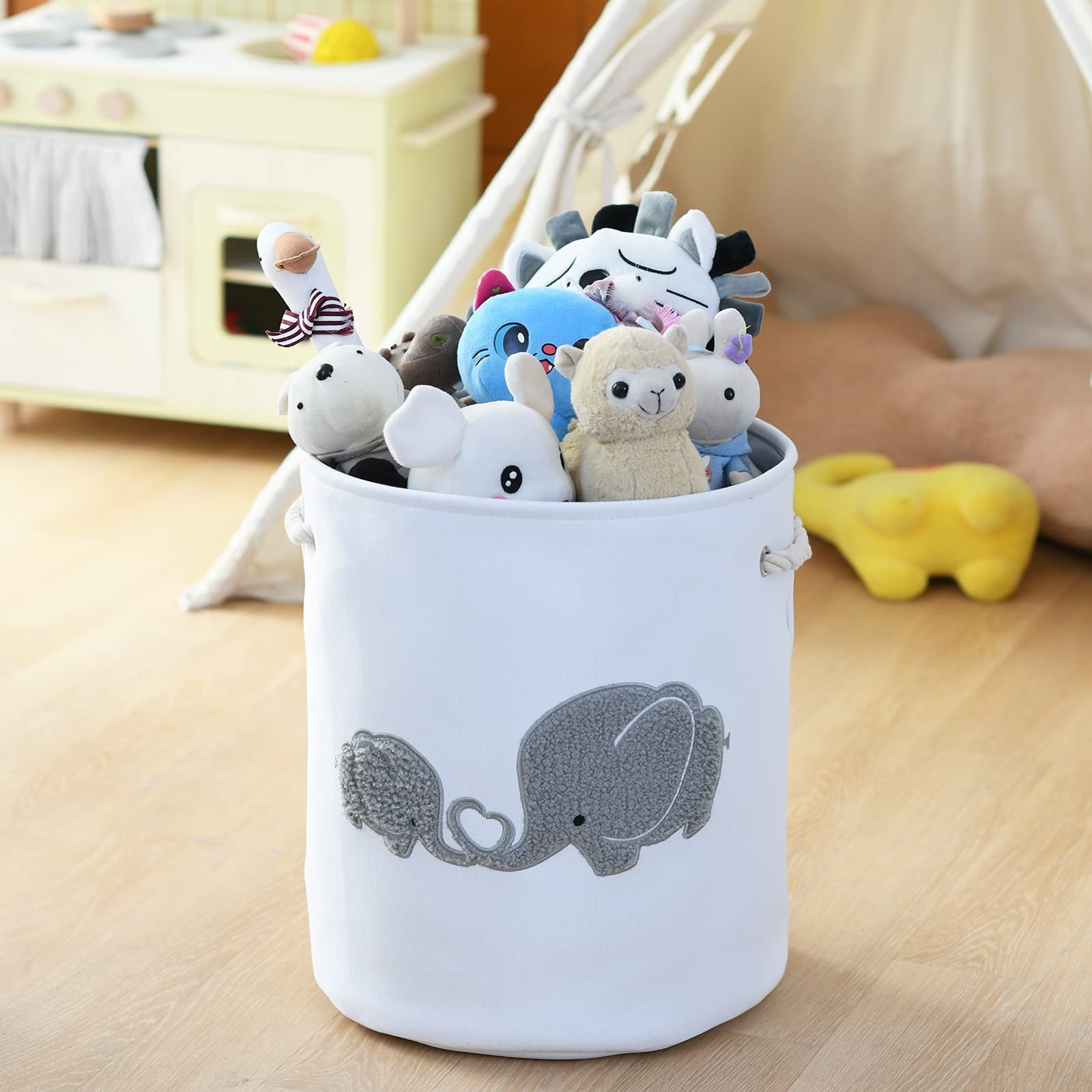 Panier pour bébé éléphant gris idéal pour ranger le linge et les jouets