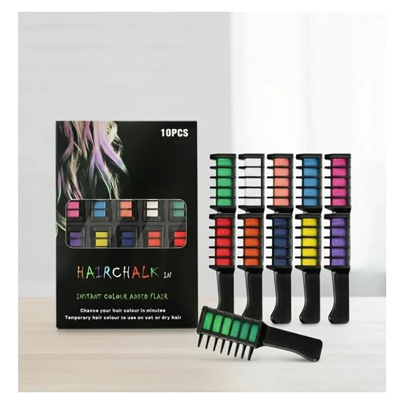 Festive Fun Hair Chalk Combs 10 Colors,New Chalk Hair Color for Girls Women Gift - image 2 of 4