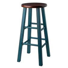 Winsome Wood Bar Stool Rustic Teal/Walnut Wood Frame Backless 29 in. Height