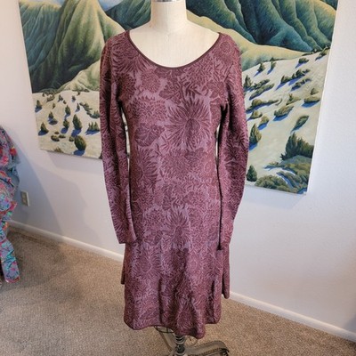 Peruvian Connection Womens Midi Dress Ursula Wine Pima Cotton Jacquard Knit  S