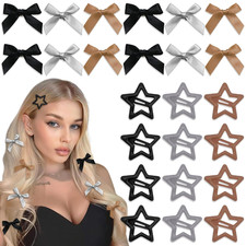 24PCS Mini Bow Hair Clips Brown Star Hair Clips Non-Slip Small Hair Bows Elegant