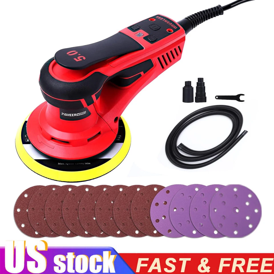 6" Electric Brushless Random Orbital Sander 350W Variable Speed 5.0MM Orbit New