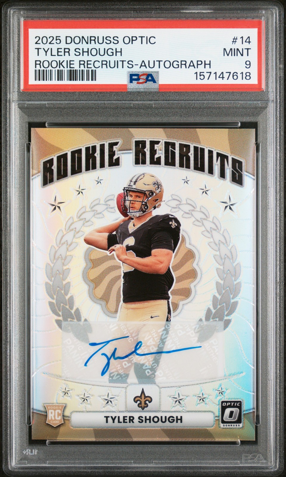2025 PANINI DONRUSS OPTIC ROOKIE RECRUITS AUTO #14 TYLER SHOUGH 30/199 PSA 9