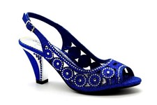 Ladies Womens Block Heel Slingback Rhinestone Glitter Wedding Party Comfy Sandal