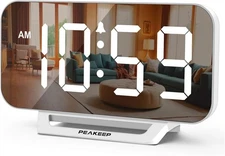 Peakeep Slim Digital Mirror Aesthetic Alarm Clock for Bedrooms Desk Decor, Plug