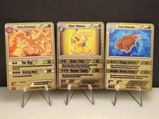 Thicc Charizard & Thicc Pikachu & Blastoise Collectible Metal Card Display Only 