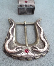 Vtg STERLING Silver + Gold RANGER Belt SET Two SNAKES Serpents Red Stones Mexico