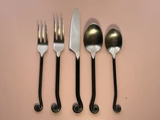 YOUR CHOICE Gourmet Settings “Treble Clef” Black Coiled Handle Flatware