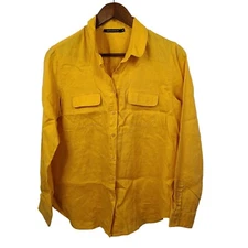 Monoprix Autre Ton Anthropologie Yellow Linen Button Front Shirt Womens 38