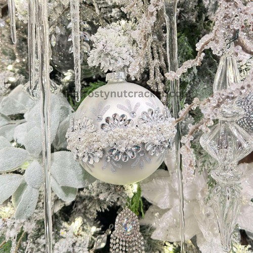 RAZ 5" Silber Schmuck und Perlen Glaskugel Weihnachtsschmuck Neu 2024 - Bild 1 von 2