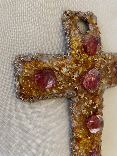 Emaux d'Art Limoges Croix/Pendentif/ Bijoux Signé Louise Arnaud 14 cm - Imagen 9 de 12