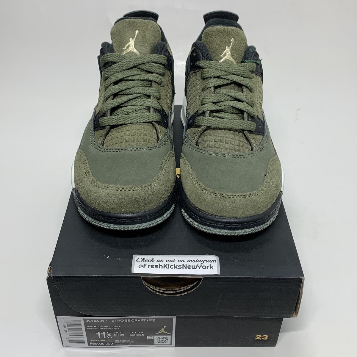 Air Jordan 4 Craft Medium Olive Kids Size 11.5c Children New