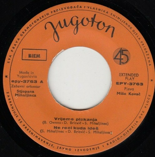 MISO KOVAC RAY CHARLES COVER CRYING TIME RECORD YUGOSLAVIA 7" PS - Picture 3 of 3