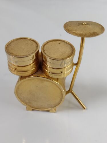 Drum Set Desk Clock Drum Set Table Clock Brass Park Lane Working Vintage Org - Picture 9 of 13