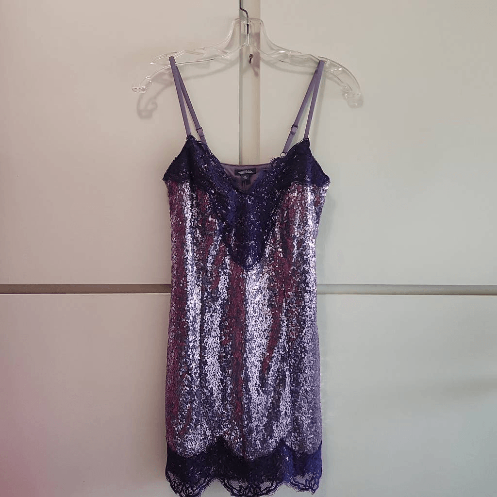 Wild Fable Juniors Lilac Sequins and Purple Lace Mini Slip Dress,  XS