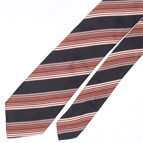 Valentino Mens Silk Necktie Black Brown Gray White Stripe Woven Twill Tie Italy - Picture 2 of 7