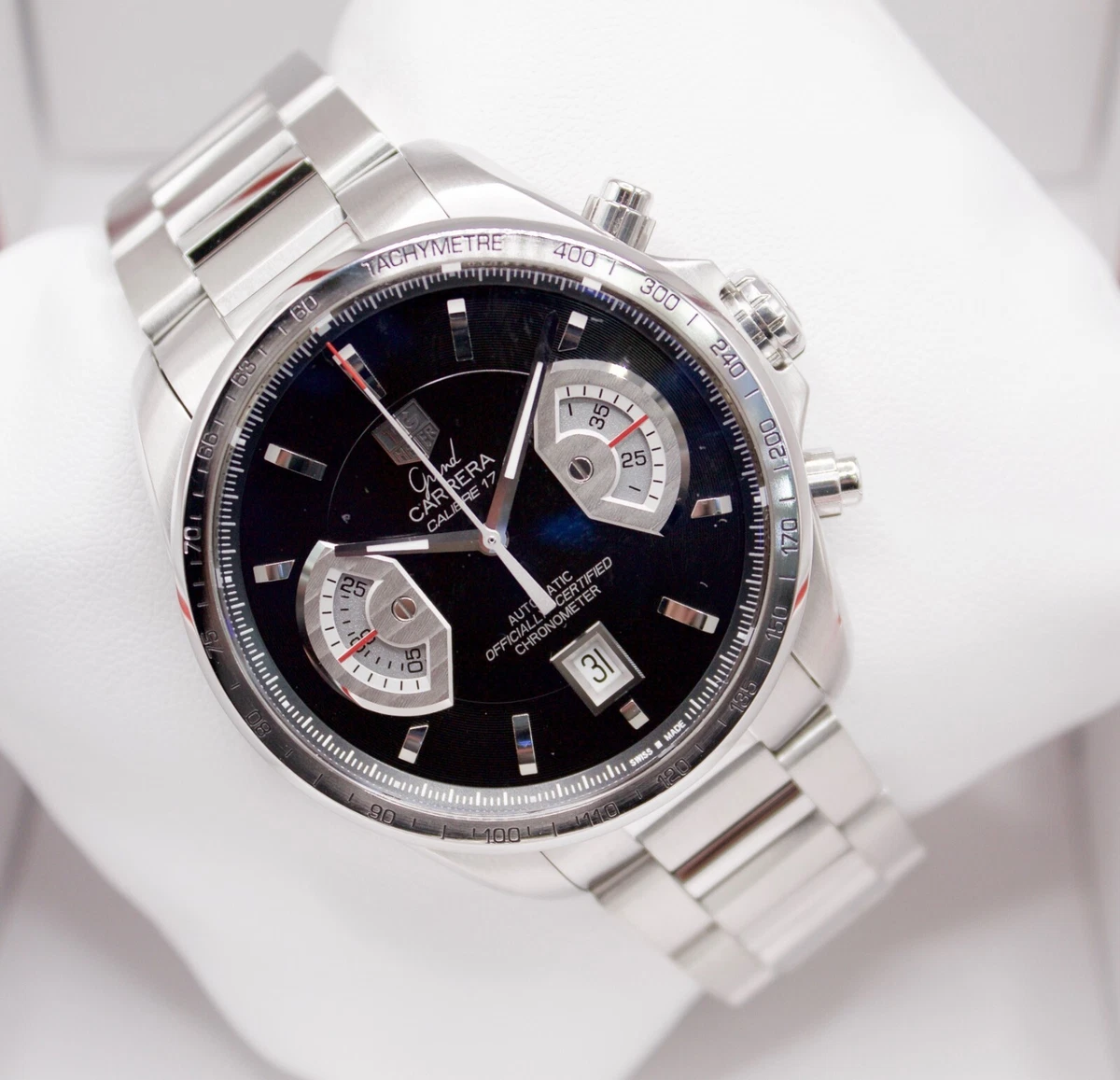TAG Heuer Grand Carrera Chronograph 43mm Automatic Black Dial Stainless w. B P