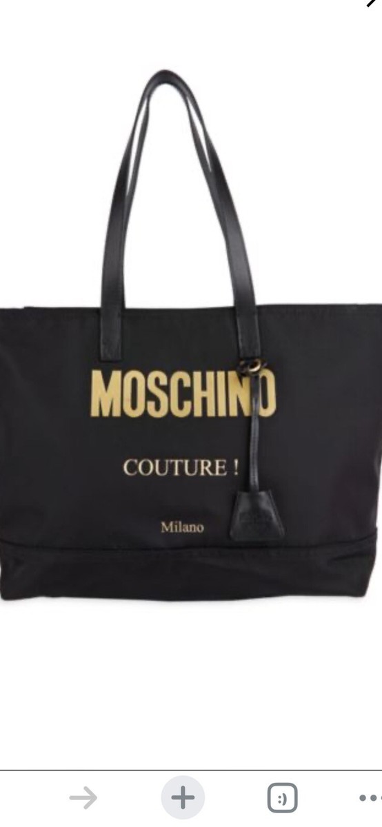 MOSCHINO COUTURE Black tote Bag, Gold Moschino Logo, Zip Top MOSCHINO COUTURE Black tote Bag, Gold Moschino Logo, Zip Top