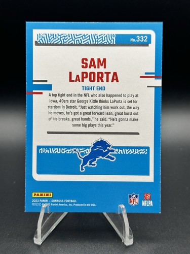 2023 SAM LAPORTA Panini Donruss Rated Rookie Green Press Proof RC Detroit Lions - Picture 2 of 2