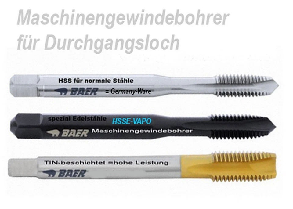Maschinengewindebohrer BAER metrisch M2 - M16 Gewindebohrer HSS HSSE-VA HSSE-TiN - Bild 1 von 1