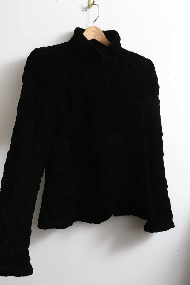 EUC Sz 44 Women's GIORGIO ARMANI Black Crinkled Velvet Evening Jacket - Image 2 of 4
